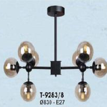 VE - T- 9283/8: Chùm bi 8 bóng chao màu trà, KT: Ø830mm - Bóng E27*8 bóng tính riêng