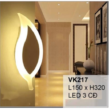 35 - VK217: Đèn gắn tường LED - KT: L150mm x H320mm - Đèn LED đổi 3 màu