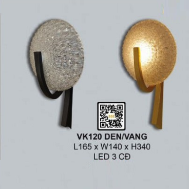35 - VK120 ĐEN/VANG: Đèn gắn tường LED ( Thân màu vàng/Đen) - KT: L165mm x W140mm x H340mm - Đèn LED đổi 3 màu