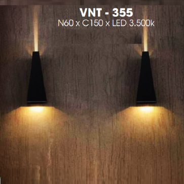 VNT - 355: Đèn gắn tường ngoài trời ( vỏ đen/vỏ trắng) -  KT: L60mm x H150mm - Đèn LED ánh sáng vàng 3500K