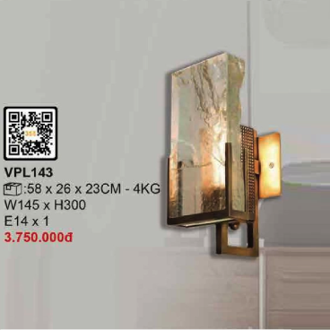 VPL143: Đèn gắn tường Phale - KT: W145mm x H300mm - Bóng đèn chân E14 x 1