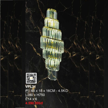 VPL31: Đèn gắn tường Phale - KT: L280mm x H750mm - Bóng đèn chân E14 x 6
