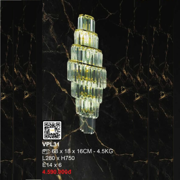 VPL31: Đèn gắn tường Phale - KT: L280mm x H750mm - Bóng đèn chân E14 x 6