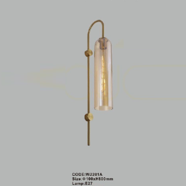 CODE: W2201A: Đèn gắn tường chao thủy tinh  - KT: Ø100mm x H800mm - Đèn E27 x 1 bóng