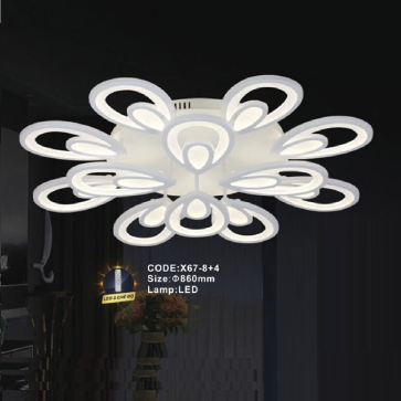 CODE: X67- 8+4: Đèn áp trần LED Mica 12 cánh - KT: Ø860mm - Đèn LED đổi 3 màu
