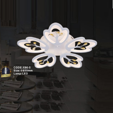 CODE: X86-5: Đèn áp trần LED Mica 5 cánh - KT: Ø650mm - Đèn LED đổi 3 màu