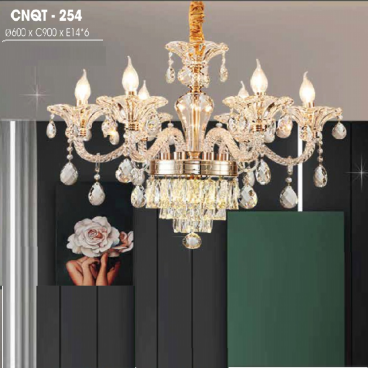 CNQT - 254: Đèn chùm Phale nến 6 tay - KT: Ø700mm x H1000mm - Bóng đèn nến chân E14 x 6 bóng