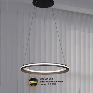 CODE: YD02: Đèn thả vòng LED - KT: Ø500mm x H1000mm - Đèn LED 60W ánh sáng đổi 3 màu