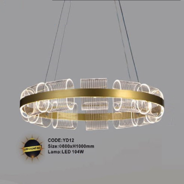CODE: YD12: Đèn thả vòng LED - KT: Ø800mm x H1000mm - Đèn LED 104W ánh sáng đổi 3 màu